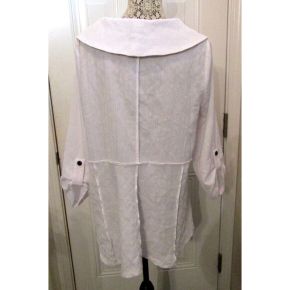 Ali Miles Womens White Textured Knit Tunic Top Blouse Button Detail Size L - Picture 5 of 8
